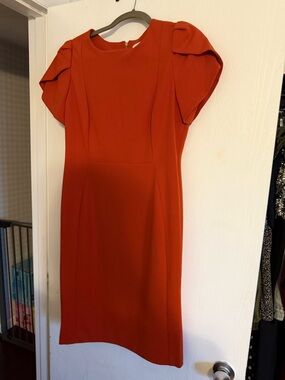 Calvin Klein Red-Orange Midi Sheath Dress